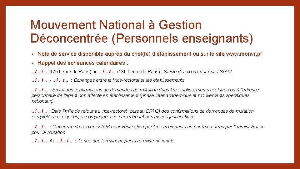 Mouvement National à Gestion Déconcentrée (Personnels enseignants) • Note de service disponible auprès du