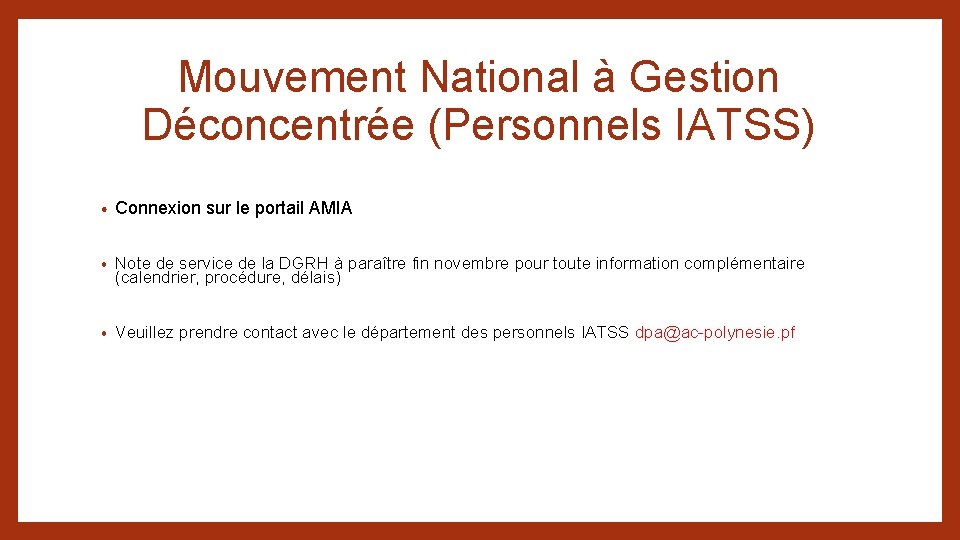 Mouvement National à Gestion Déconcentrée (Personnels IATSS) • Connexion sur le portail AMIA •