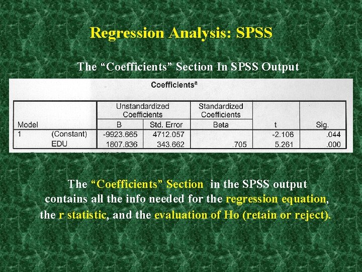 Regression Analysis: SPSS The “Coefficients” Section In SPSS Output The “Coefficients” Section in the