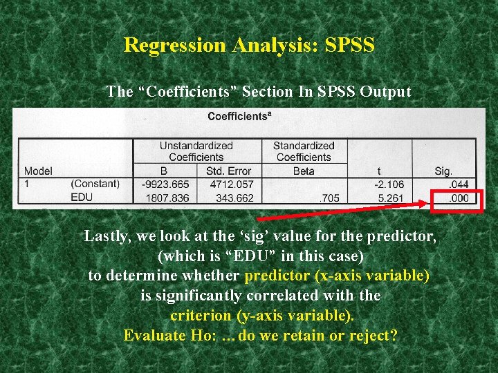 Regression Analysis: SPSS The “Coefficients” Section In SPSS Output Lastly, we look at the