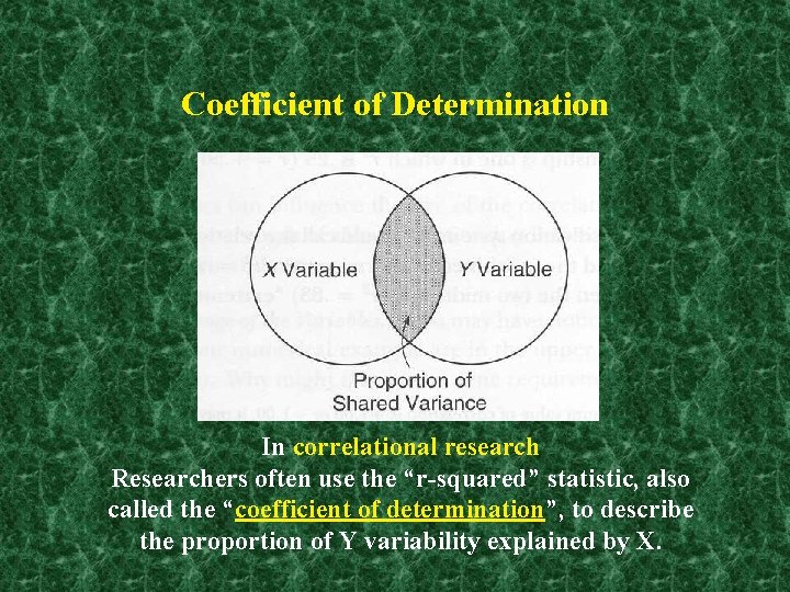 Coefficient of Determination In correlational research Researchers often use the “r-squared” statistic, also called