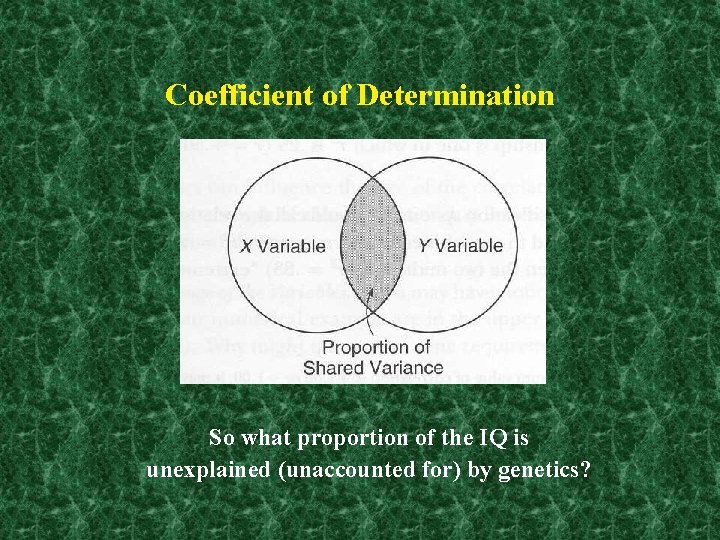 Coefficient of Determination So what proportion of the IQ is unexplained (unaccounted for) by