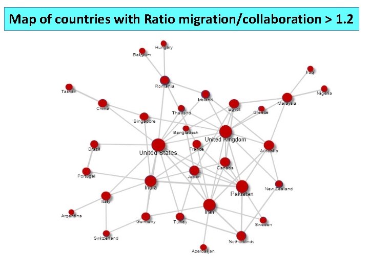 Map of countries with Ratio migration/collaboration > 1. 2 