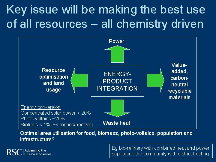 Key issue will be making the best use of all resources – all chemistry Key issue will be making the best use of all resources – all chemistry