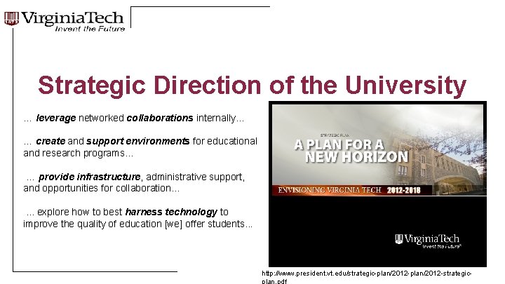 Strategic Direction of the University … leverage networked collaborations internally. . . … create
