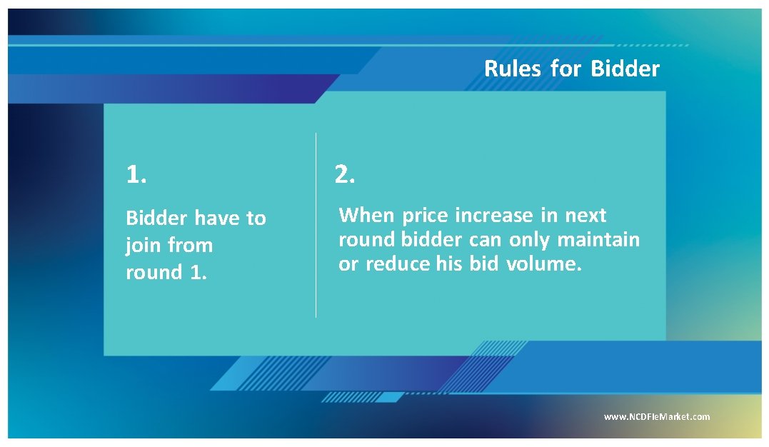 Rules for Bidder 1. 2. Bidder have to join from round 1. When price