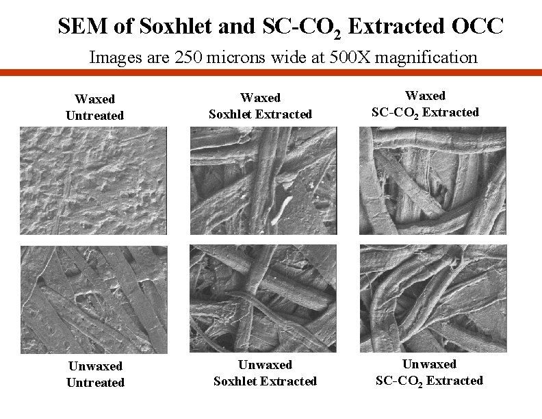 SEM of Soxhlet and SC-CO 2 Extracted OCC Images are 250 microns wide at