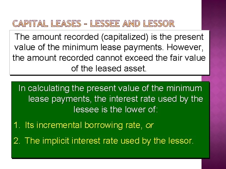 The amount recorded (capitalized) is the present value of the minimum lease payments. However,
