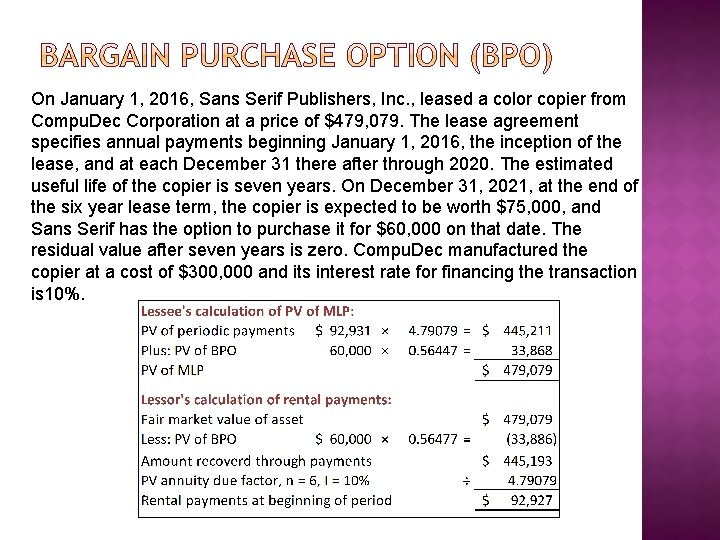 On January 1, 2016, Sans Serif Publishers, Inc. , leased a color copier from