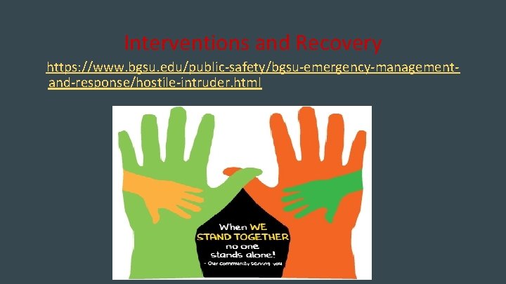 Interventions and Recovery https: //www. bgsu. edu/public-safety/bgsu-emergency-managementand-response/hostile-intruder. html 