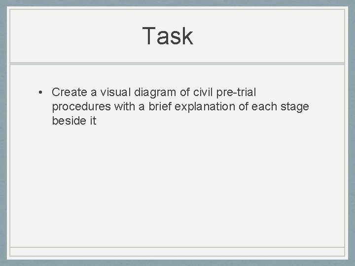 Task • Create a visual diagram of civil pre-trial procedures with a brief explanation Task • Create a visual diagram of civil pre-trial procedures with a brief explanation