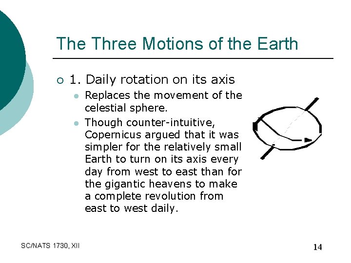 The Three Motions of the Earth ¡ 1. Daily rotation on its axis l