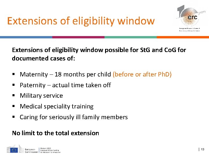 Extensions of eligibility window possible for St. G and Co. G for documented cases