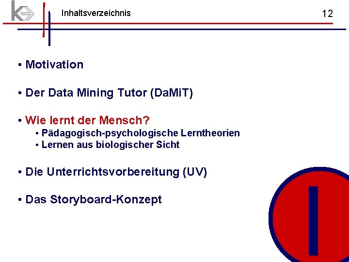 Inhaltsverzeichnis 12 • Motivation • Der Data Mining Tutor (Da. Mi. T) • Wie Inhaltsverzeichnis 12 • Motivation • Der Data Mining Tutor (Da. Mi. T) • Wie
