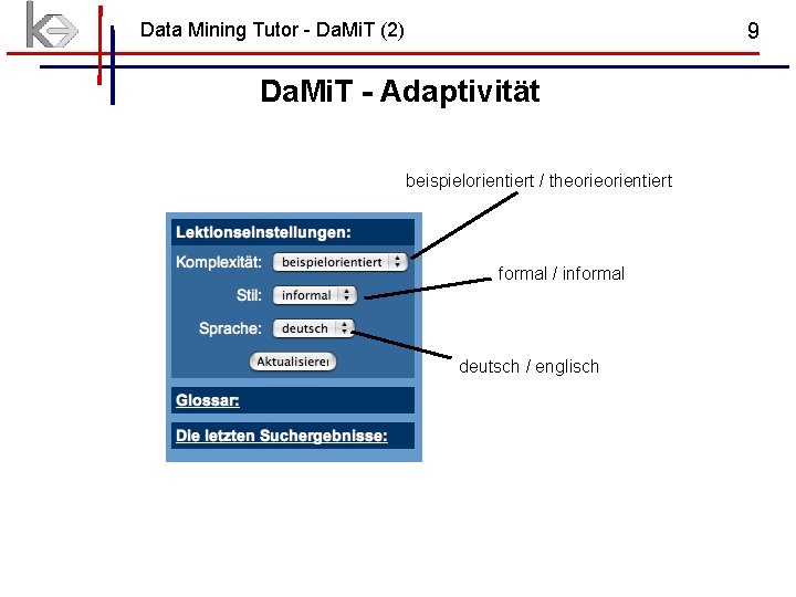 Data Mining Tutor - Da. Mi. T (2) 9 Da. Mi. T - Adaptivität Data Mining Tutor - Da. Mi. T (2) 9 Da. Mi. T - Adaptivität