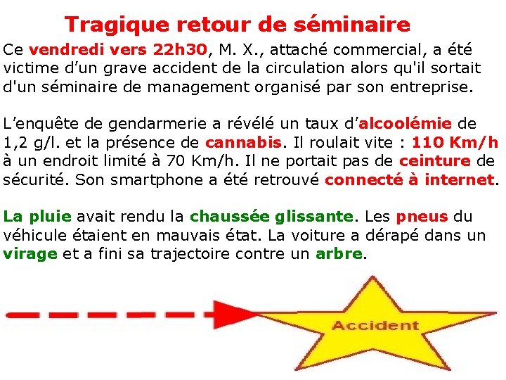 Tragique retour de séminaire Ce vendredi vers 22 h 30, M. X. , attaché Tragique retour de séminaire Ce vendredi vers 22 h 30, M. X. , attaché