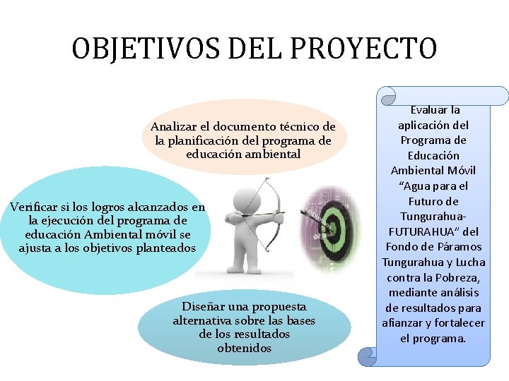 OBJETIVOS DEL PROYECTO Analizar el documento técnico de la planificación del programa de educación