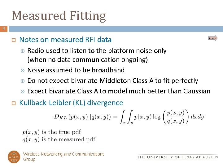 Measured Fitting 19 Notes on measured RFI data Return Radio used to listen to