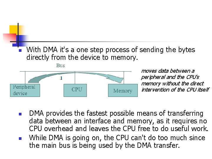 n With DMA it's a one step process of sending the bytes directly from