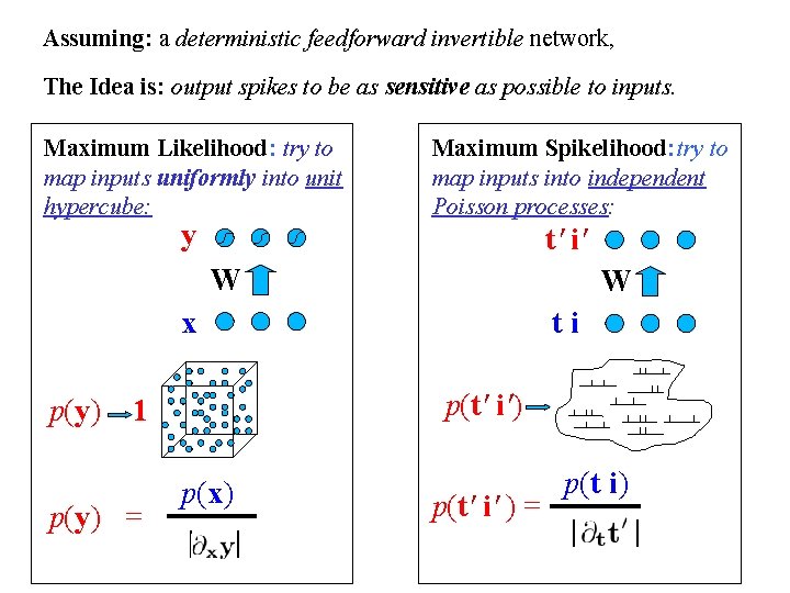 Assuming: a deterministic feedforward invertible network, The Idea is: output spikes to be as
