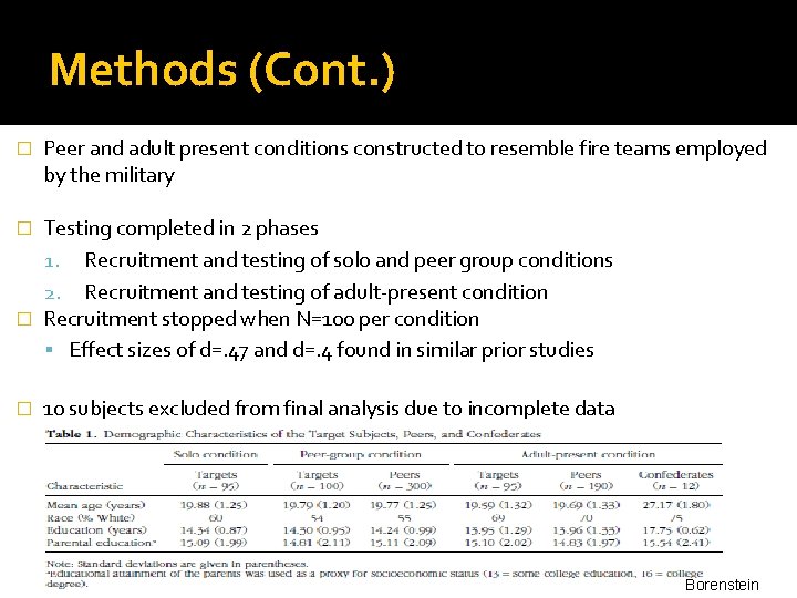 Methods (Cont. ) � Peer and adult present conditions constructed to resemble fire teams