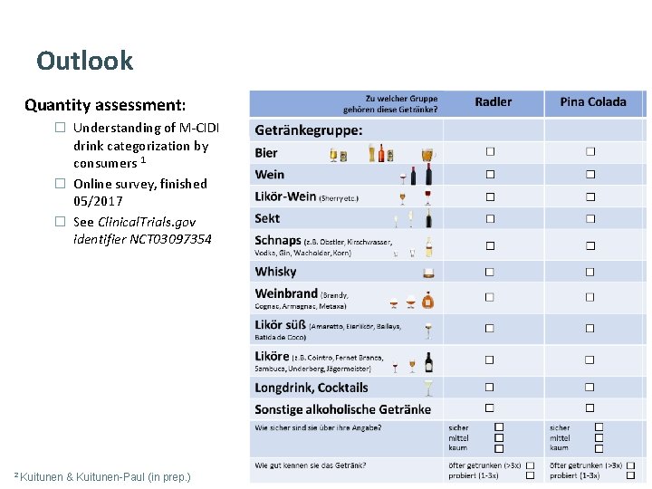 Outlook Quantity assessment: � Understanding of M‐CIDI drink categorization by consumers 1 � Online