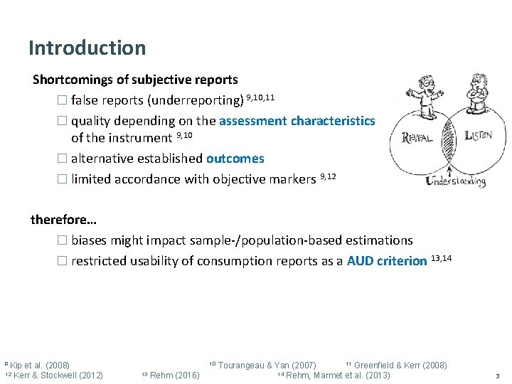 Introduction Shortcomings of subjective reports � false reports (underreporting) 9, 10, 11 � quality