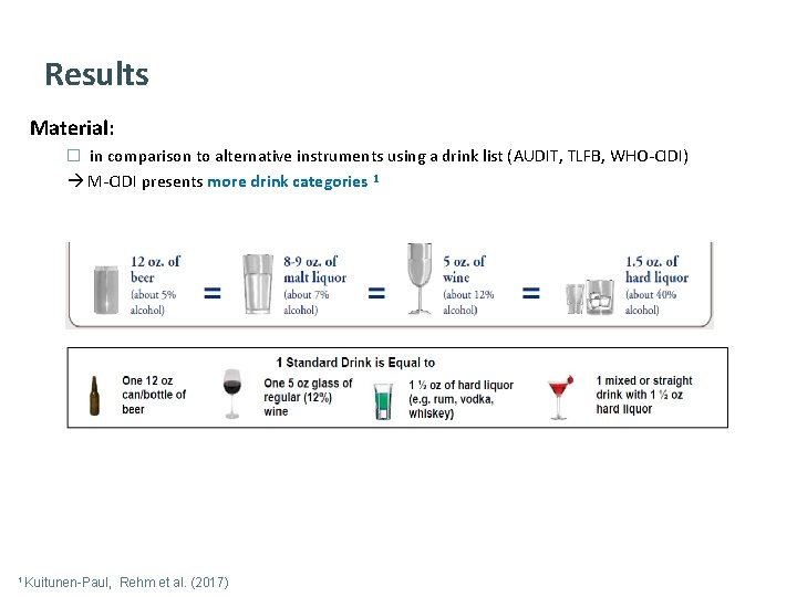 Results Material: � in comparison to alternative instruments using a drink list (AUDIT, TLFB,