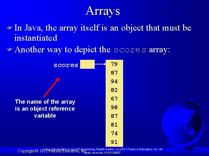 Arrays F In Java, the array itself is an object that must be instantiated