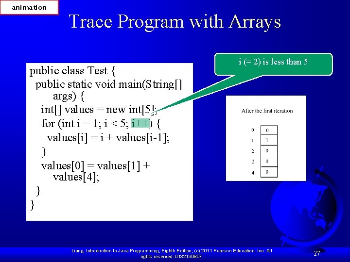 animation Trace Program with Arrays public class Test { public static void main(String[] args)