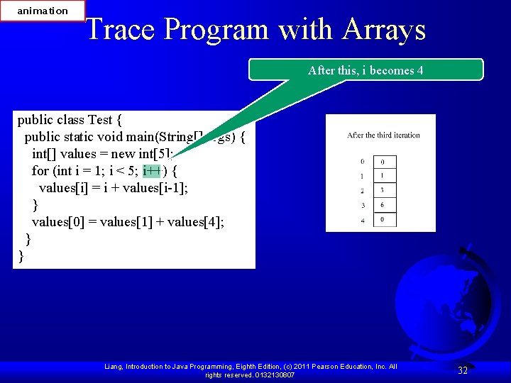 animation Trace Program with Arrays After this, i becomes 4 public class Test {