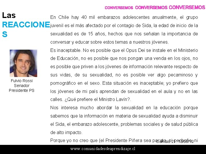 CONVERSEMOS Las En Chile hay 40 mil embarazos adolescentes anualmente, el grupo REACCIONE juvenil