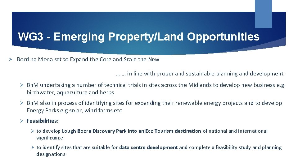 WG 3 - Emerging Property/Land Opportunities Ø Bord na Mona set to Expand the