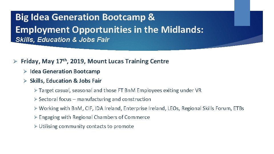 Big Idea Generation Bootcamp & Employment Opportunities in the Midlands: Skills, Education & Jobs