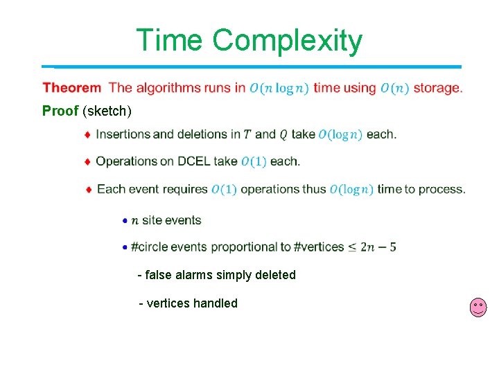 Time Complexity Proof (sketch) - false alarms simply deleted - vertices handled 