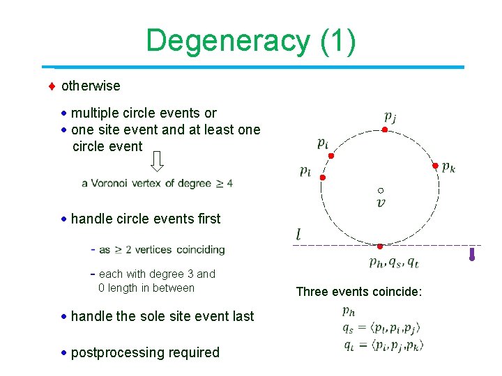 Degeneracy (1) otherwise multiple circle events or one site event and at least one