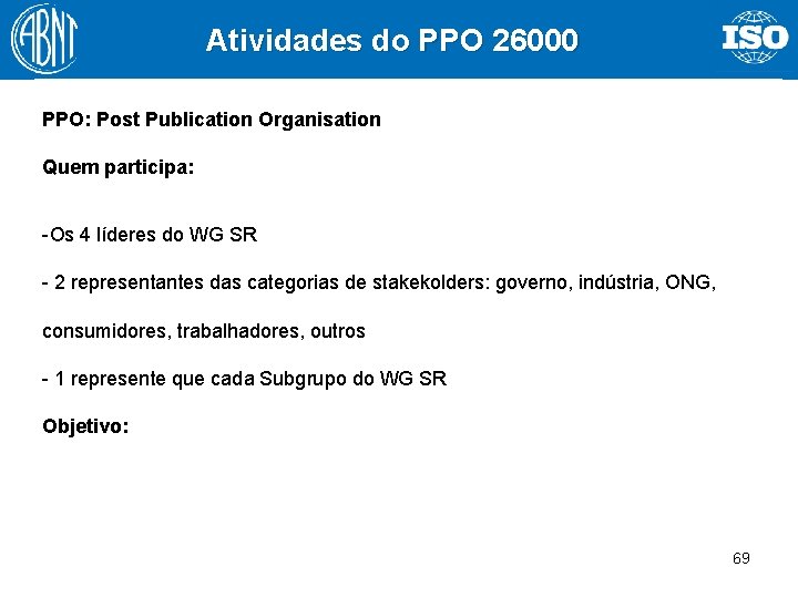 Atividades do PPO 26000 PPO: Post Publication Organisation Quem participa: -Os 4 líderes do