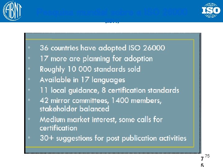 Pesquisa mundial sobre a ISO 26000 (2011) 7 75 