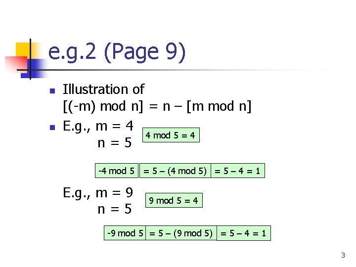 e. g. 2 (Page 9) n n Illustration of [(-m) mod n] = n