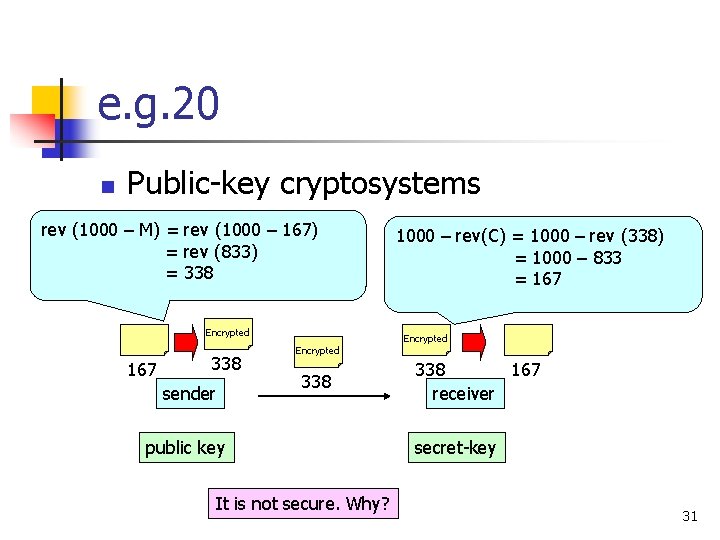 e. g. 20 n Public-key cryptosystems rev (1000 – M) = rev (1000 –