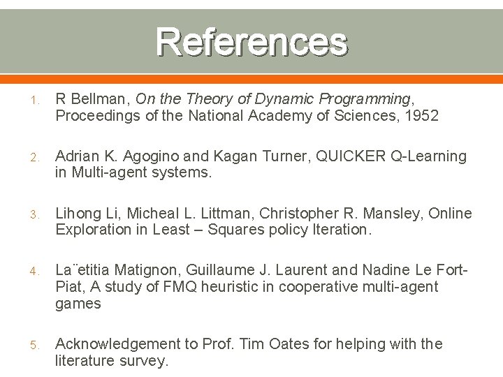 References 1. R Bellman, On the Theory of Dynamic Programming, Proceedings of the National