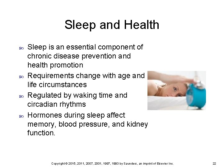 Sleep and Health Sleep is an essential component of chronic disease prevention and health