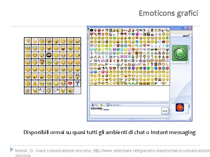 Emoticons grafici Disponibili ormai su quasi tutti gli ambienti di chat o Instant messaging
