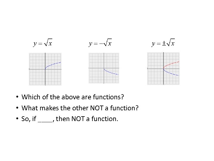  • Which of the above are functions? • What makes the other NOT