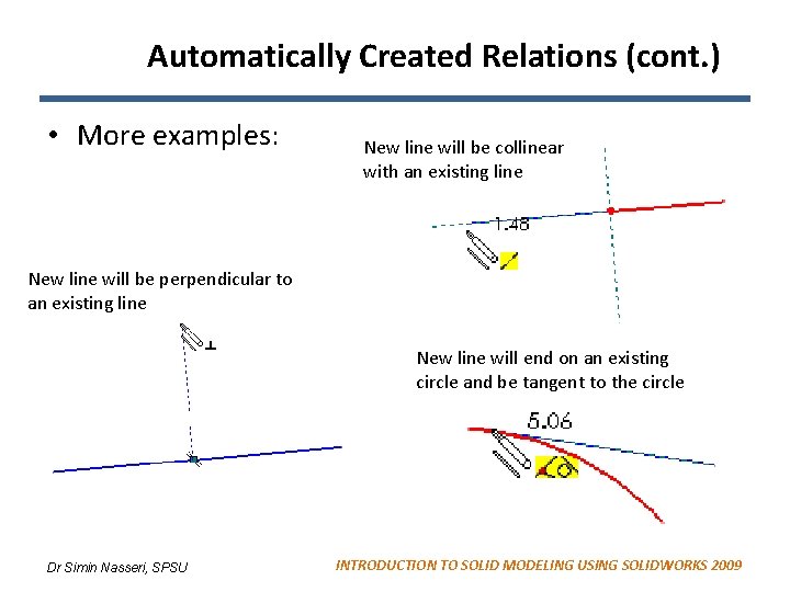 Automatically Created Relations (cont. ) • More examples: New line will be collinear with