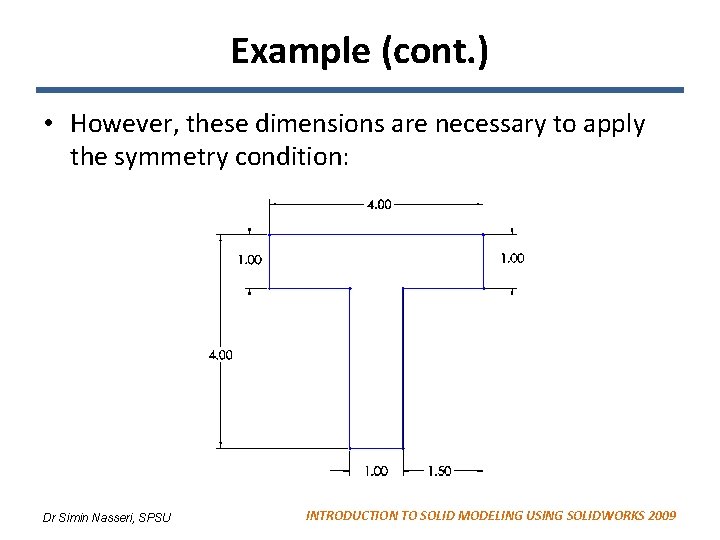 Example (cont. ) • However, these dimensions are necessary to apply the symmetry condition: