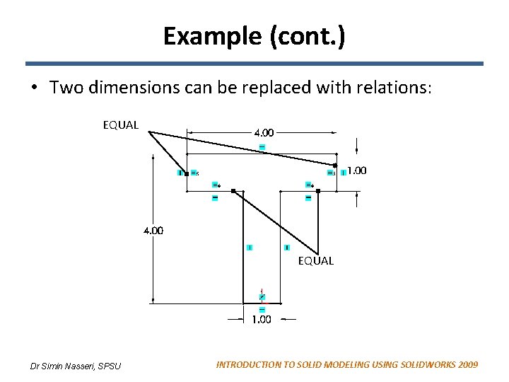 Example (cont. ) • Two dimensions can be replaced with relations: EQUAL Dr Simin