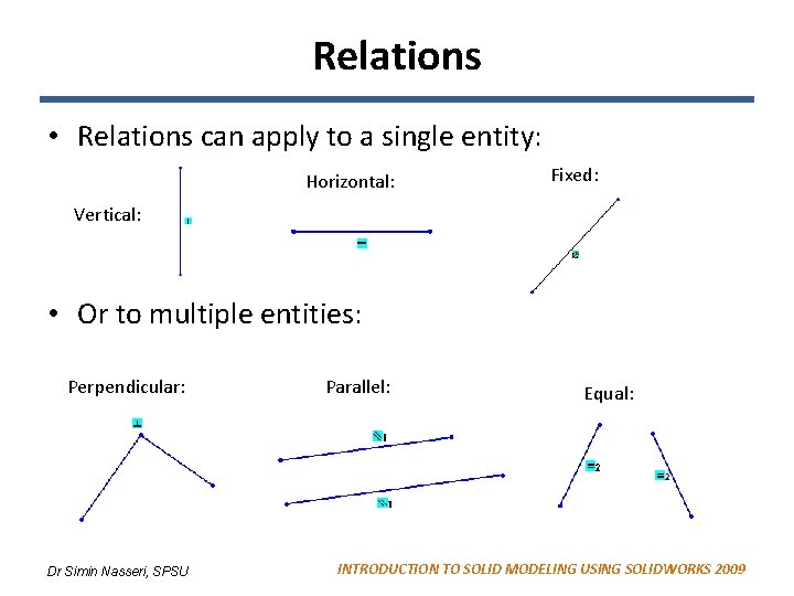 Relations • Relations can apply to a single entity: Horizontal: Fixed: Vertical: • Or