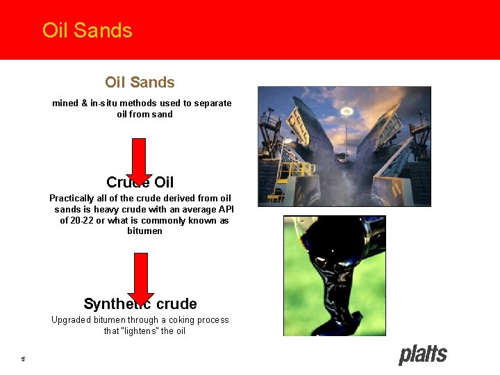 Oil Sands mined & in-situ methods used to separate oil from sand Crude Oil
