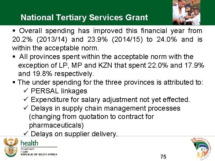 National Tertiary Services Grant § Overall spending has improved this financial year from 20.